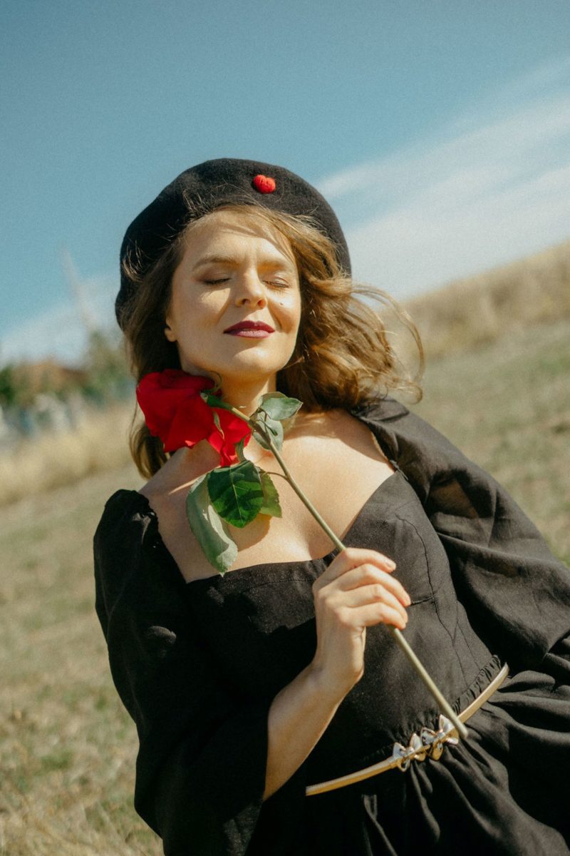 Black Red Heart French Style Beret