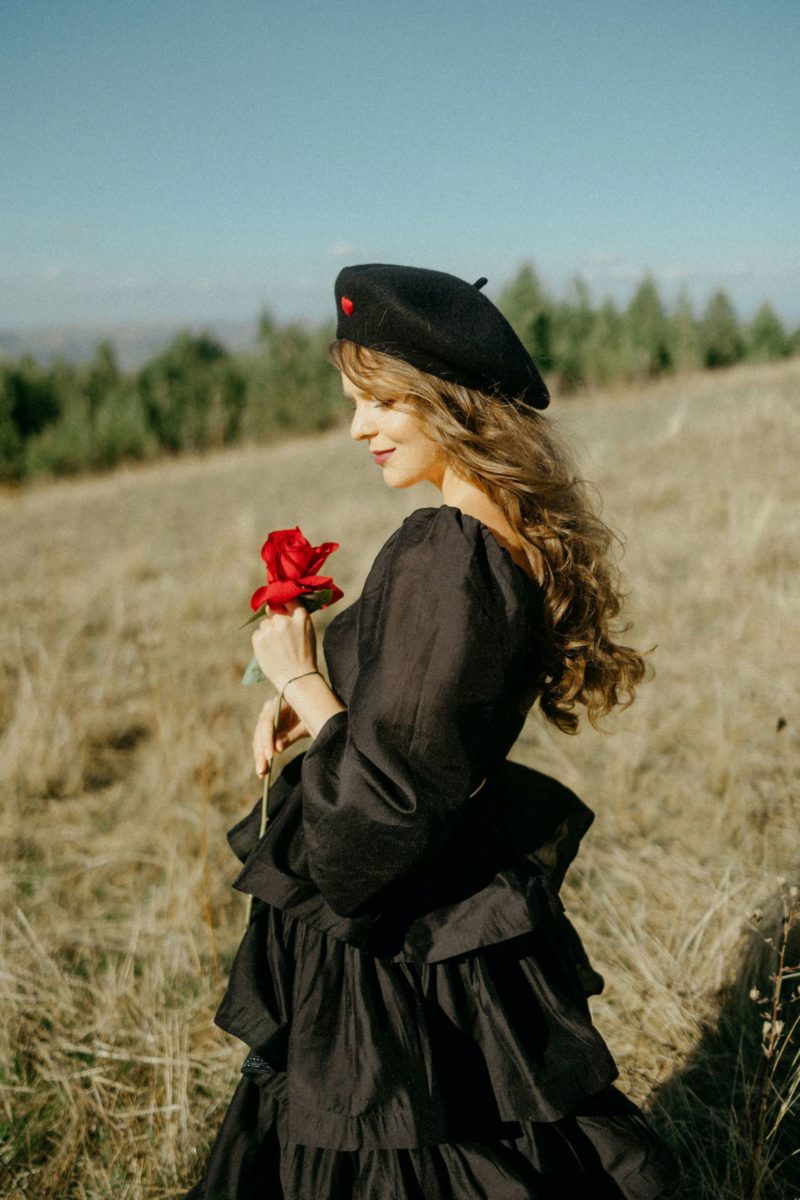 Black Red Heart French Style Beret
