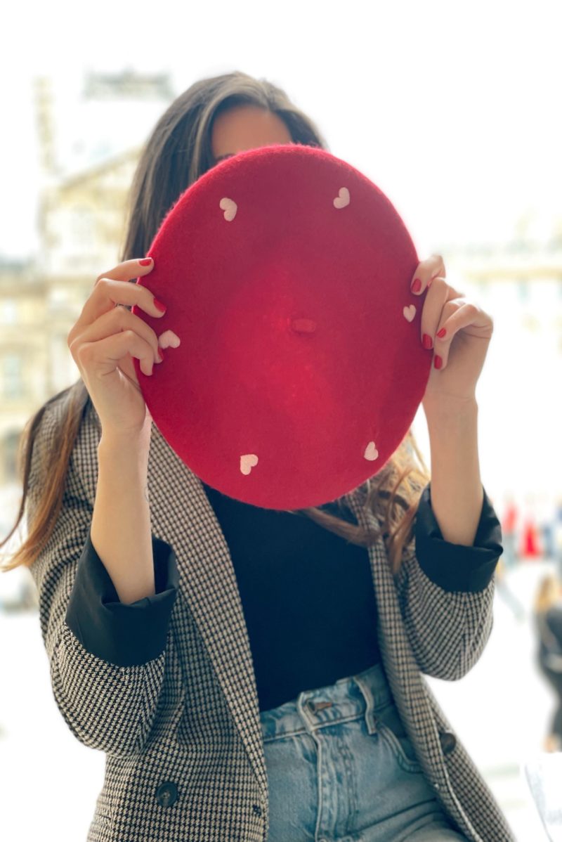 Red Pink Hearts French Style Beret