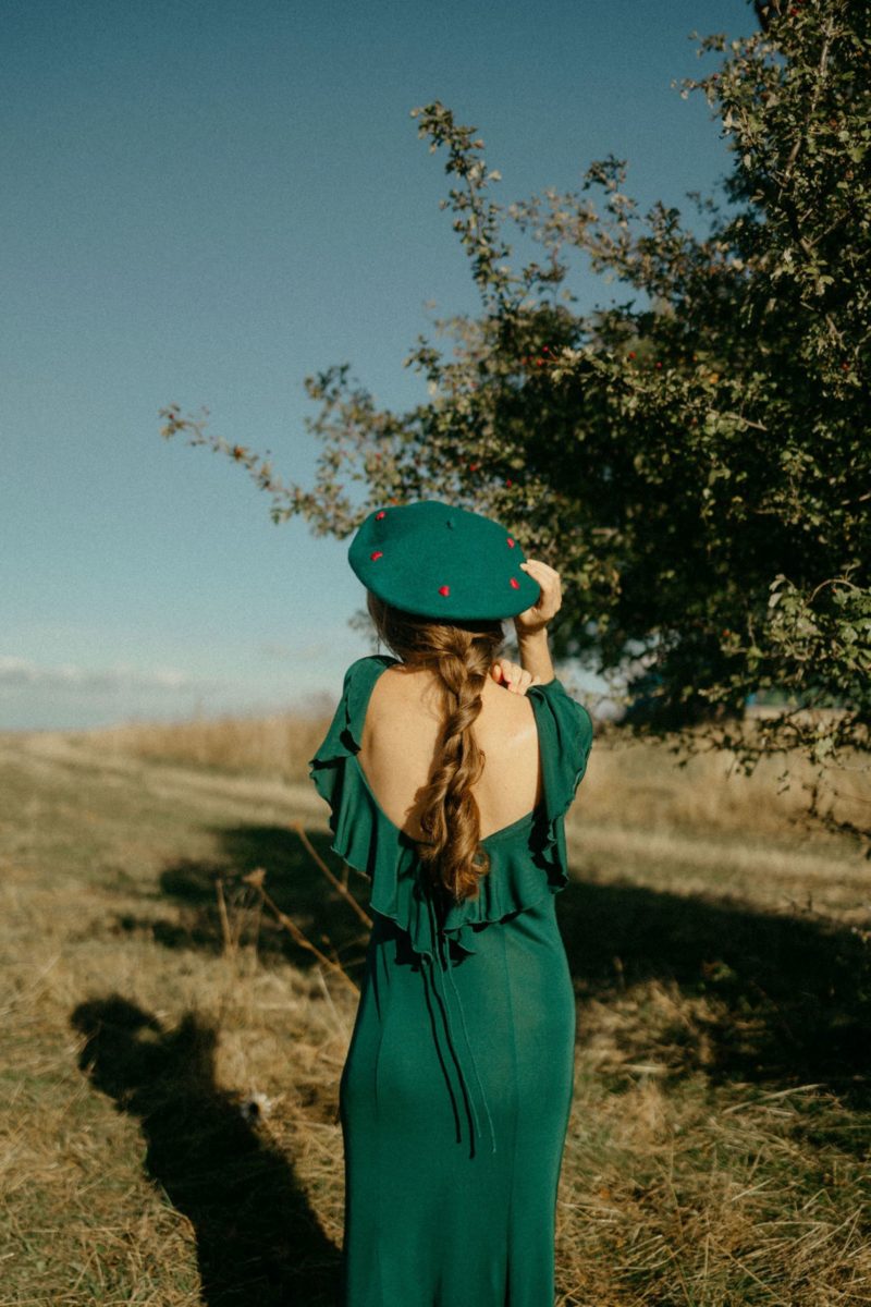 Green Red Hearts French Style Beret