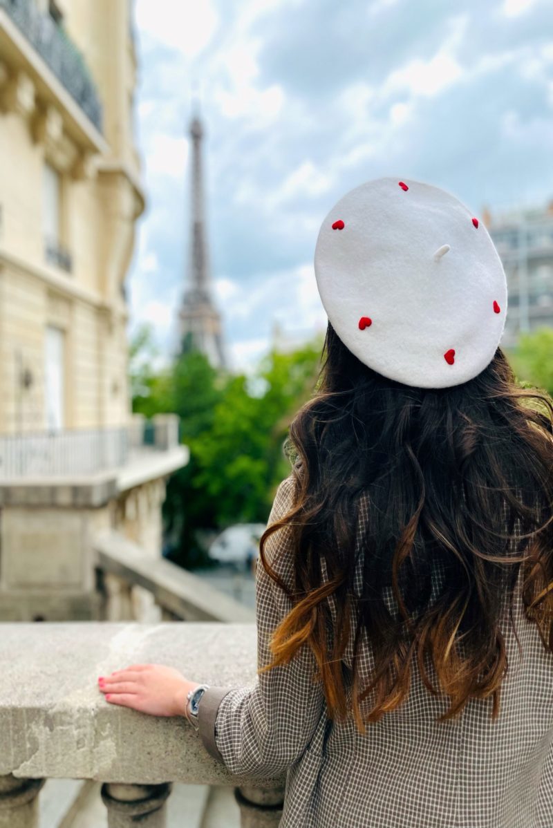 White red Hearts French Style Beret