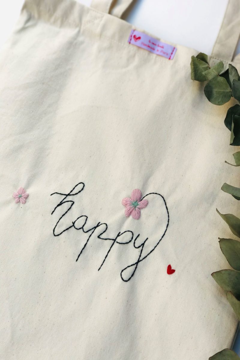 Happy Hand-embroidered Tote Bag
