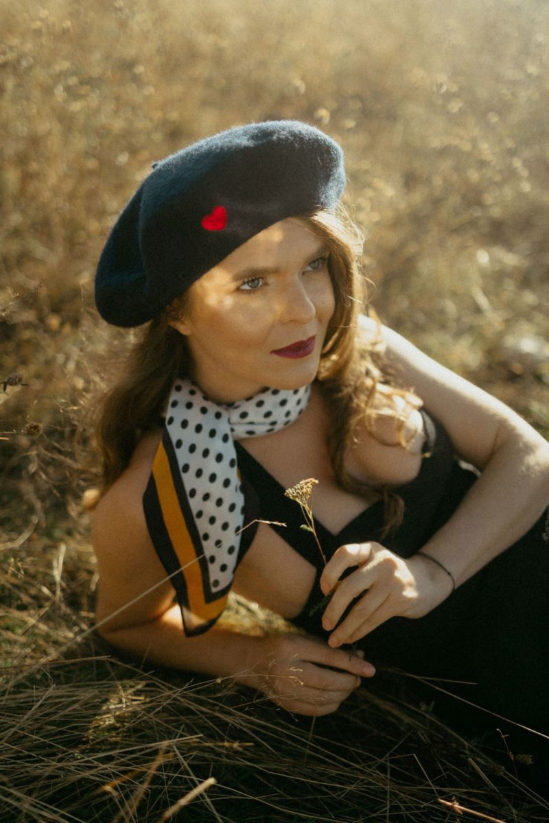 Dark Blue Red Heart French Style Beret